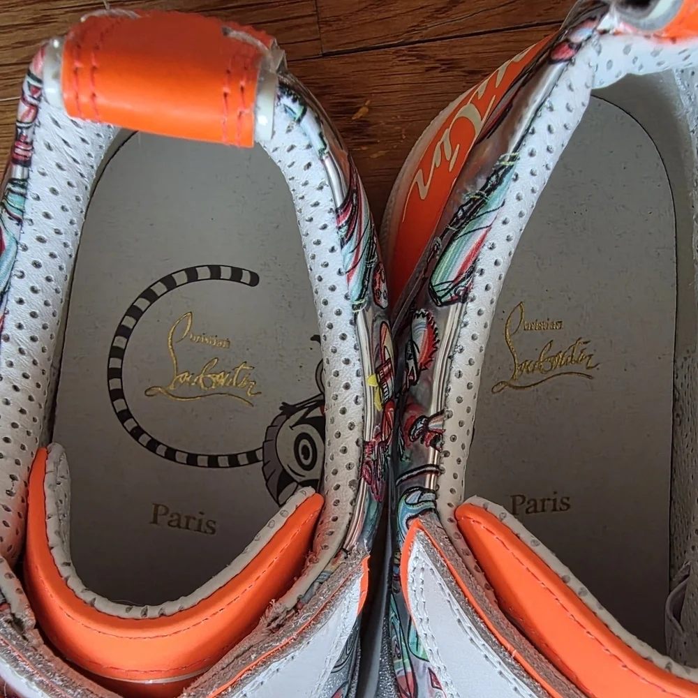 Christian Louboutin Kids Bright Orange and Metallic Sneakers